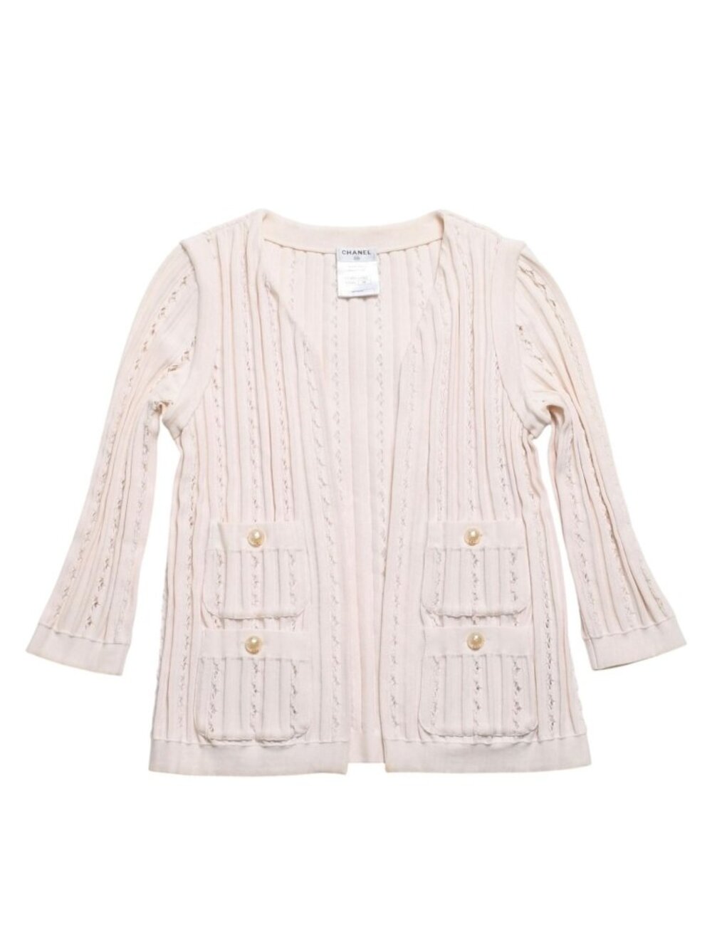 Chanel Cardigan Pearl Button CC Logo Cotton Rayon Polyester Pink